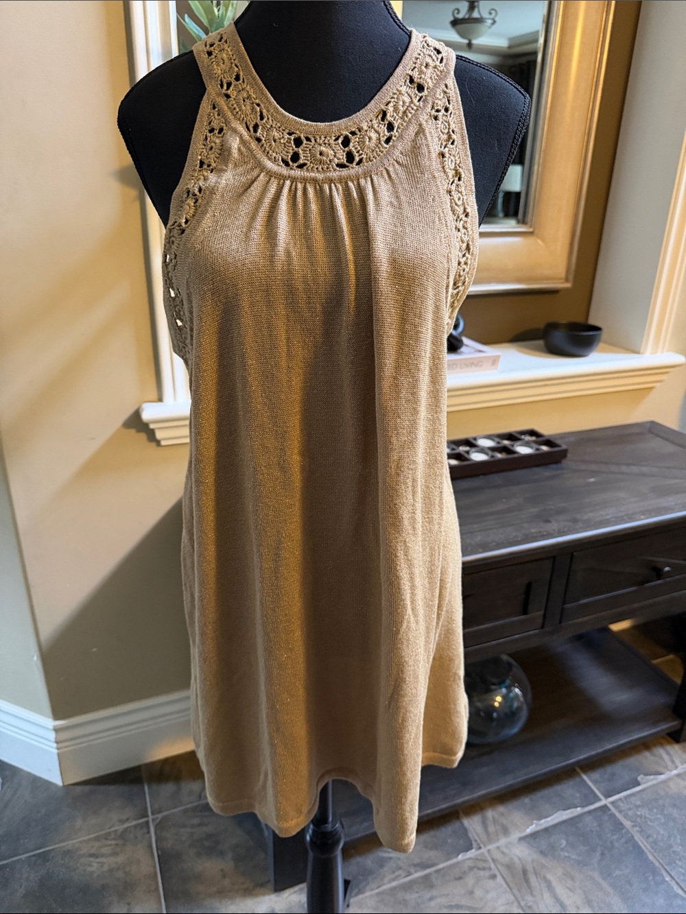 Penningtons Tan Crochet-Trim Knit Shell Top